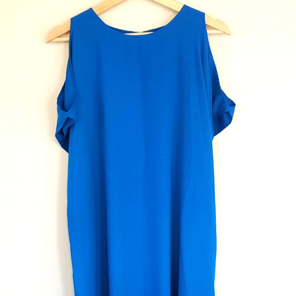 Blue Open Shoulder Tent Dress